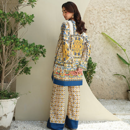 Elegant Blue & Yellow Digital Printed 2-Piece Lawn Suit – Traditional Pakistani Style