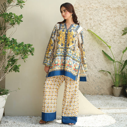 Elegant Blue & Yellow Digital Printed 2-Piece Lawn Suit – Traditional Pakistani Style