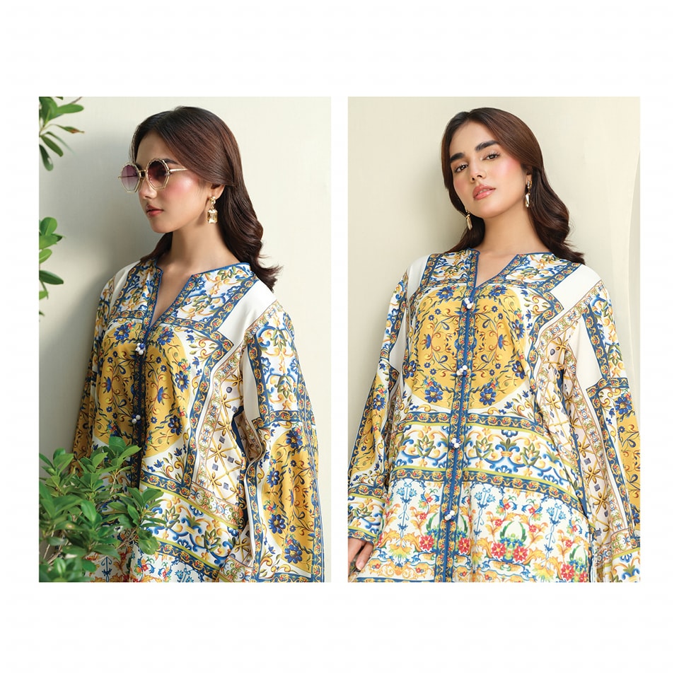 Elegant Blue & Yellow Digital Printed 2-Piece Lawn Suit – Traditional Pakistani Style