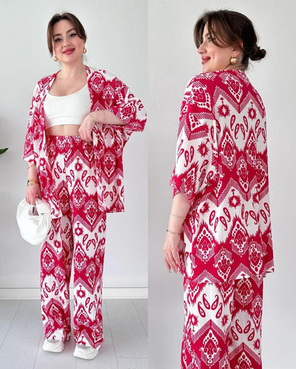 Chic Ikat Print 3-Piece Set - Stylish Women's Loungewear