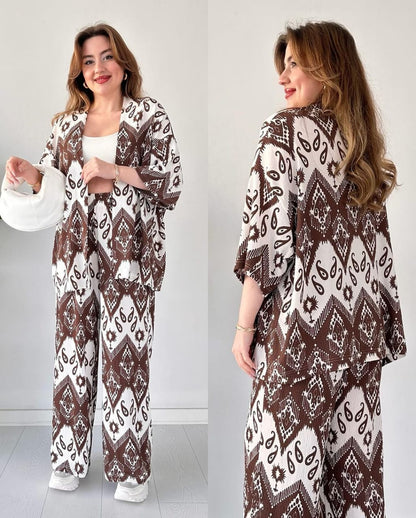 Chic Ikat Print 3-Piece Set - Stylish Women's Loungewear