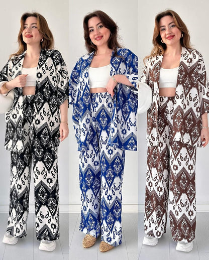 Chic Ikat Print 3-Piece Set - Stylish Women's Loungewear