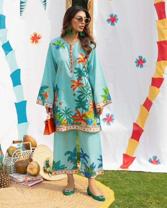 Tropical Bliss Aqua Lawn Kurta Set – Vibrant Summer Collection