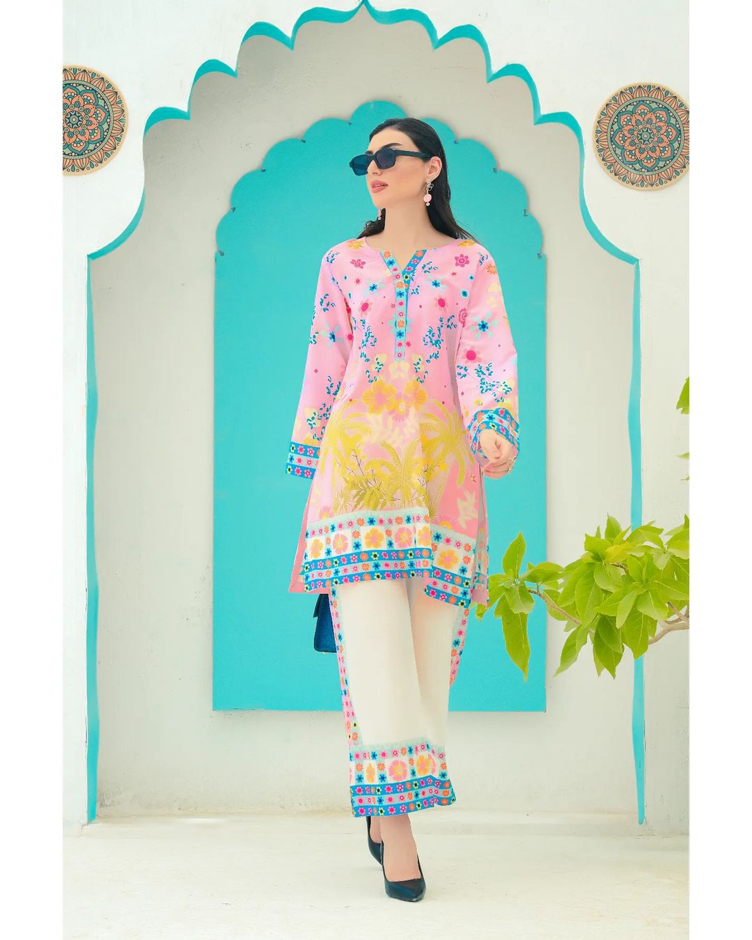 Vibrant Floral Lawn Silk Co-Ord Set with Chic Tassels | Funky Summer Outfit - Available in All Sizes